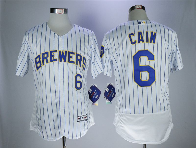 Men Milwaukee Brewers #6 Cain White Elite MLB Jerseys